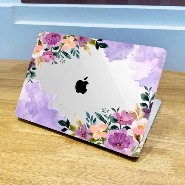 Alt view image 3 of 5 - Lepeoac Case for MacBook Pro 13 inch with/Without Touch Bar (2016-2022, M2 A2338 M1 A2289 A2251 A2159 A1989 A1706 A1708), Hard Shell + Keyboard Cover + Dust Plug - Purple Flower