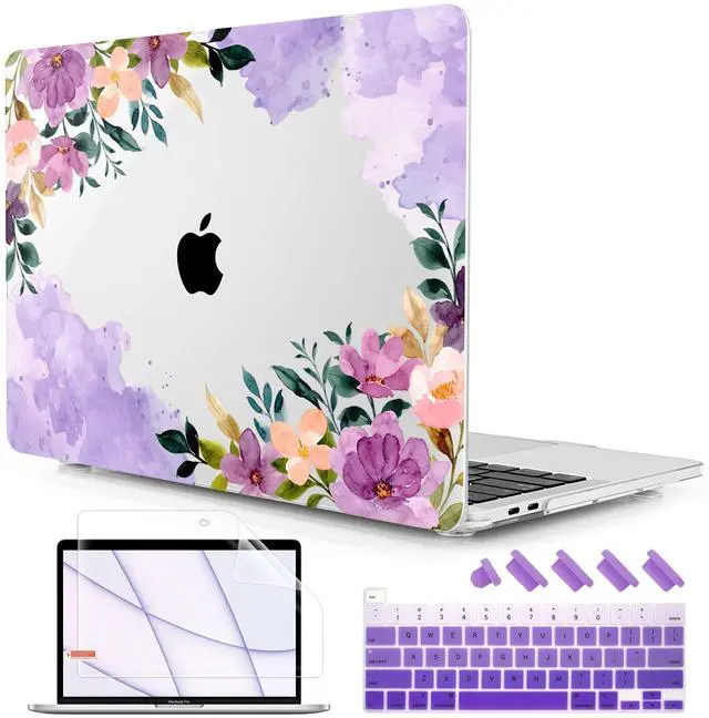Main image of Lepeoac Case for MacBook Pro 13 inch with/Without Touch Bar (2016-2022, M2 A2338 M1 A2289 A2251 A2159 A1989 A1706 A1708), Hard Shell + Keyboard Cover + Dust Plug - Purple Flower