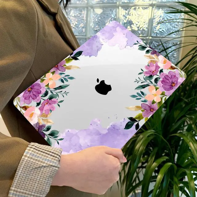 Alt view image 4 of 5 - Lepeoac Case for MacBook Pro 13 inch with/Without Touch Bar (2016-2022, M2 A2338 M1 A2289 A2251 A2159 A1989 A1706 A1708), Hard Shell + Keyboard Cover + Dust Plug - Purple Flower