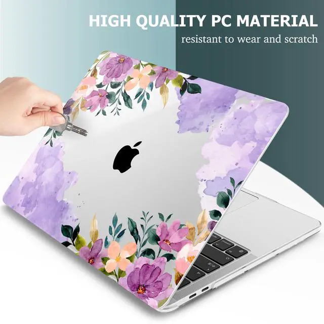 Alt view image 5 of 5 - Lepeoac Case for MacBook Pro 13 inch with/Without Touch Bar (2016-2022, M2 A2338 M1 A2289 A2251 A2159 A1989 A1706 A1708), Hard Shell + Keyboard Cover + Dust Plug - Purple Flower