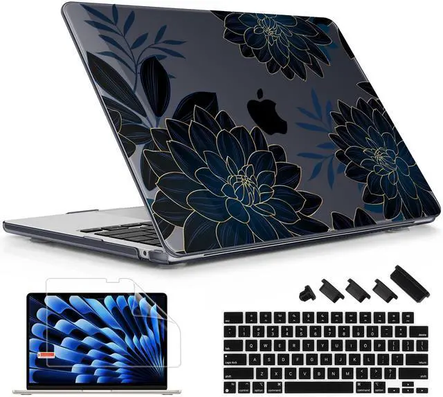 Main image of Lepeoac Case for MacBook Air 15 Inch 2025 2024 2023 Release M4 A3241 M3 A3114 M2 A2941, Hard Shell with Screen Protector & Keyboard Cover, Compatible with Touch ID, Flower Dahlia