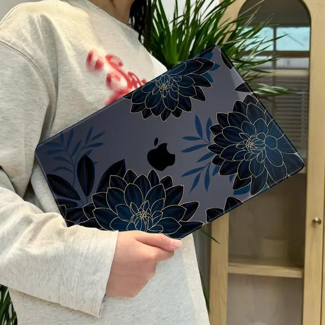 Alt view image 5 of 5 - Lepeoac Case for MacBook Air 15 Inch 2025 2024 2023 Release M4 A3241 M3 A3114 M2 A2941, Hard Shell with Screen Protector & Keyboard Cover, Compatible with Touch ID, Flower Dahlia