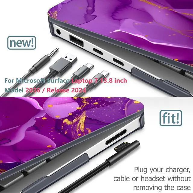 Alt view image 3 of 5 - Lepeoac Case for Microsoft Surface Laptop 13.8 inch, 2024 Windows 11 Copilot+ PC, 7th Edition Touchscreen Display, Plastic Hard Shell Case with Keyboard Cover & Screen Protector, Purple Marble Roses