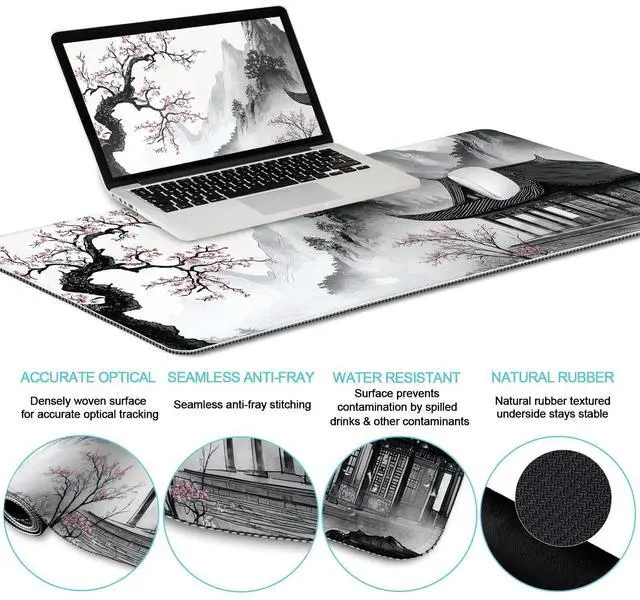 Alt view image 4 of 5 - LIMKRIAN Japanese Ergonomic Mouse Pad Large Desk Mat Set, XXL Anime Mousepad with Wrist Rest, Wrist Support Gaming Keyboard Mat Cup Coaster Set, Japanese Style Office Desk Accessories Decor