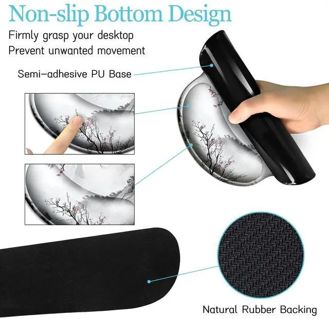 Alt view image 5 of 5 - LIMKRIAN Japanese Ergonomic Mouse Pad Large Desk Mat Set, XXL Anime Mousepad with Wrist Rest, Wrist Support Gaming Keyboard Mat Cup Coaster Set, Japanese Style Office Desk Accessories Decor