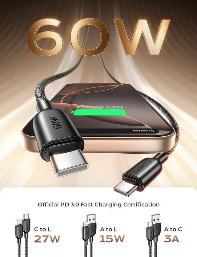 Alt view image 3 of 5 - LISEN 4 in 1 Charging Cable, Nice Set [4-Pack] Multi Charging Cable 60W USB C to USB C Female to USB A Male, Lightning Cable & 90W USB C Cigarette Lighter Adapter Fast Charger, USB C Car Charger
