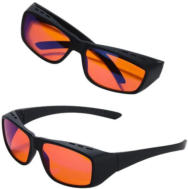 Alt view image 4 of 5 - DOKOMUCHOS Fit Over Wraparound Blue Light Blocking Amber Gaming Glasses Anti Glare for Better Sleep for Screens, Games, Mobile Phones (Black, Red)