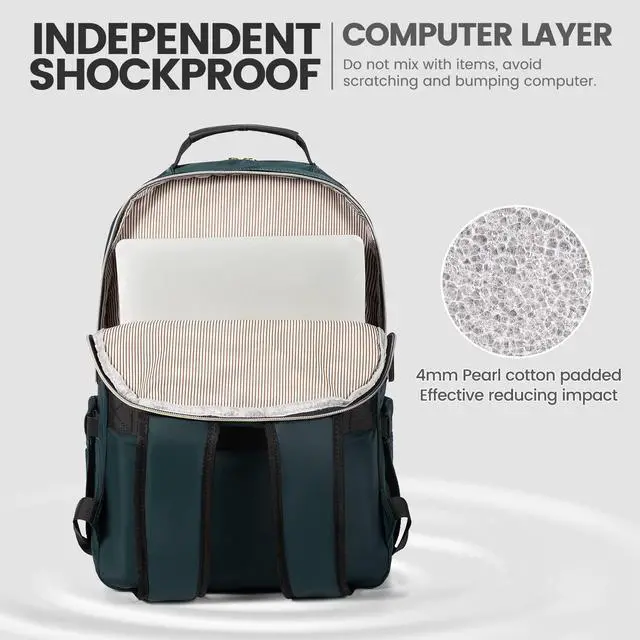 Alt view image 4 of 5 - LOVEVOOK Laptop Backpack for Women 18.4 inch,Cute Womens Travel Backpack Purse,Professional Laptop Computer Bag,Waterproof Work Business College Teacher Bags Carry on Backpack with USB Port,Blue-green