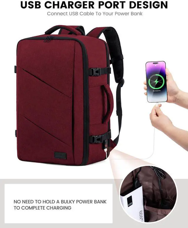 Alt view image 4 of 5 - LOVEVOOK Travel Carry on Backpack, Large 40L Personal Item Travel Bag for Men & Women Flight Approved with 3 Packing Cubes, Suitcase Water Resistant Luggage Daypack Business Weekender Bag,Wine Red