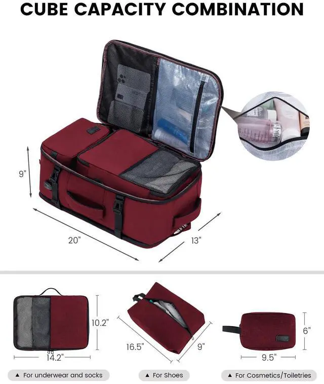 Alt view image 5 of 5 - LOVEVOOK Travel Carry on Backpack, Large 40L Personal Item Travel Bag for Men & Women Flight Approved with 3 Packing Cubes, Suitcase Water Resistant Luggage Daypack Business Weekender Bag,Wine Red