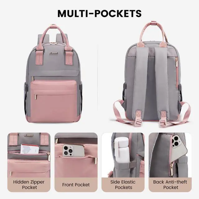 Alt view image 3 of 5 - LOVEVOOK Backpack purse for Women, 14 Inch Laptop backpack Cute Waterproof Backpacks Stylish Travel Bags Vintage Daypacks for College Work