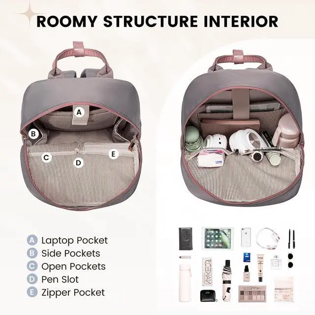 Alt view image 4 of 5 - LOVEVOOK Backpack purse for Women, 14 Inch Laptop backpack Cute Waterproof Backpacks Stylish Travel Bags Vintage Daypacks for College Work