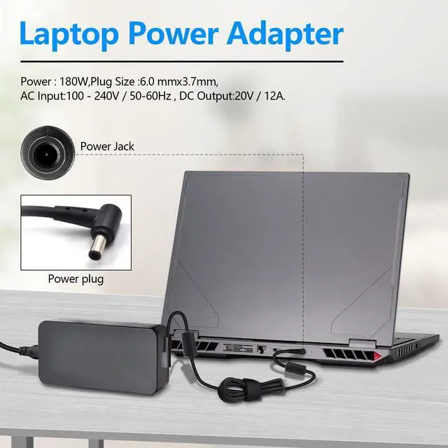Alt view image 5 of 5 - ADP-240EB B 20V 12A 240W AC Adapter Power Supply for ASUS ROG 15 RTX2080 Laptop Charger with Power Cord