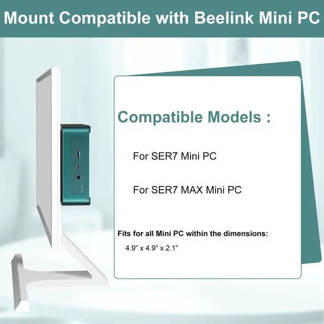 Alt view image 2 of 5 - Maozhren Metal Mini PC Mount Compatible with Beelink SER7, SER7 MAX Mini PC, Vesa/Wall/Under Desk, Easy to Install, Black