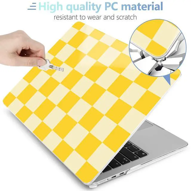 Alt view image 4 of 5 - MEEgoodo Case for MacBook Air M4/M3/M2 13.6 inch 2025 2024 2022, Fit Model A3240 A3113 A2681, Compatible with MacBook Air 13 inch, Laptop Hard Shell Case with Keyboard Cover, Yellow Squares