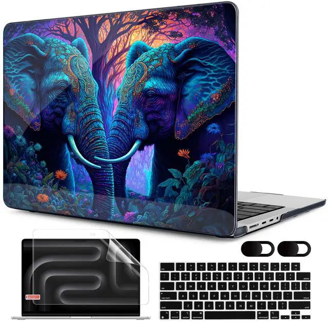 Main image of MEEgoodo Case for M4 MacBook Pro 16 inch Case 2024 2023 2021, Fit Model A3403/A3186/A2991/A2780/A2485 M3 M2 M1 Pro/Max Chip, Laptop Hard Shell Cases with Keyboard & Camera Cover, Elephants