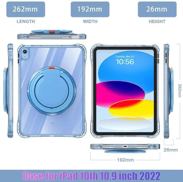 Alt view image 4 of 5 - MEEgoodo Case for iPad A16 11th Generation 11 inch 2025, Cover for iPad 10th Generation 2022, Glitter Tablet Cases with Soft TPU & Transparent PC & Rotating Stand for Kids, Light Blue