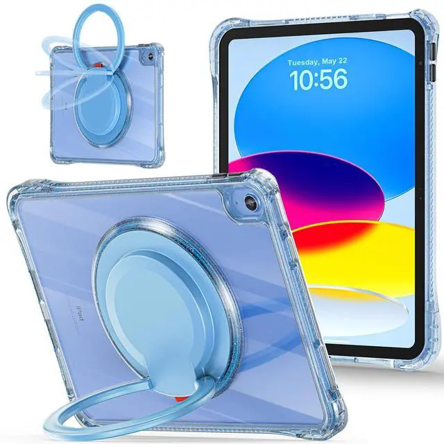 Main image of MEEgoodo Case for iPad A16 11th Generation 11 inch 2025, Cover for iPad 10th Generation 2022, Glitter Tablet Cases with Soft TPU & Transparent PC & Rotating Stand for Kids, Light Blue