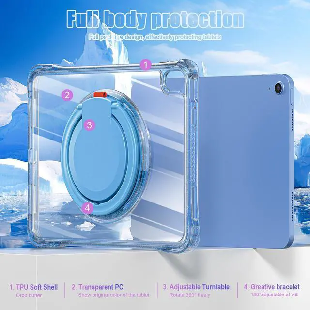 Alt view image 3 of 5 - MEEgoodo Case for iPad A16 11th Generation 11 inch 2025, Cover for iPad 10th Generation 2022, Glitter Tablet Cases with Soft TPU & Transparent PC & Rotating Stand for Kids, Light Blue