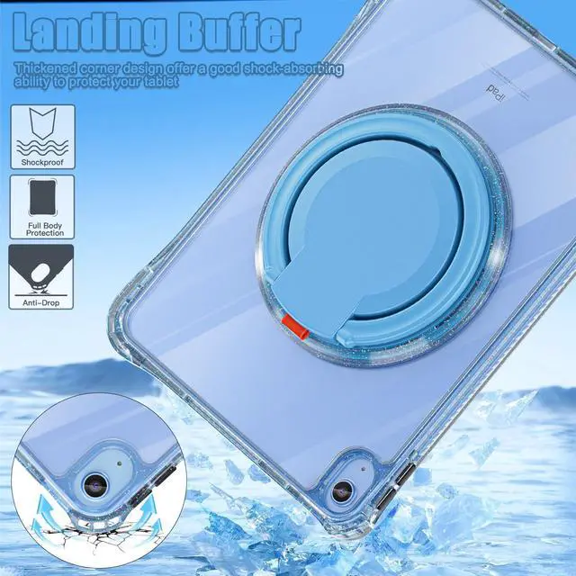 Alt view image 5 of 5 - MEEgoodo Case for iPad A16 11th Generation 11 inch 2025, Cover for iPad 10th Generation 2022, Glitter Tablet Cases with Soft TPU & Transparent PC & Rotating Stand for Kids, Light Blue