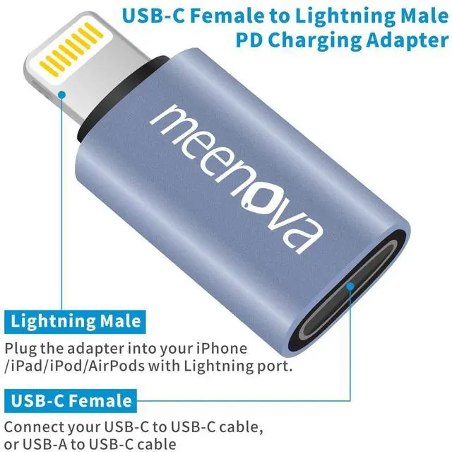 Alt view image 3 of 5 - Meenova 2 Pack, 27W, USB C to Lightning Adapter for iPhone 14 13 12 11, USBC to Lightning Adaptor,Cord Organizer 304 Stainless Steel Cable Holder, Cable Management Aesthetic Cute Desk Accessories