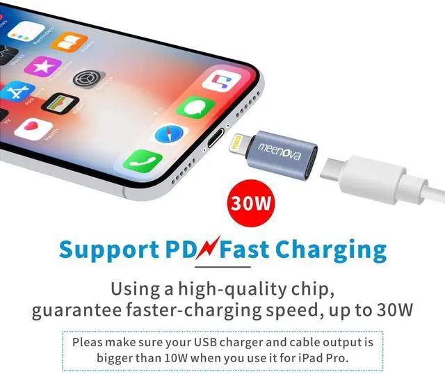 Alt view image 4 of 5 - Meenova 2 Pack, 27W, USB C to Lightning Adapter for iPhone 14 13 12 11, 60W Lightning to USB C Adapter for iPhone 16 15 Pro Max Plus, S24, Type C Charging Converter