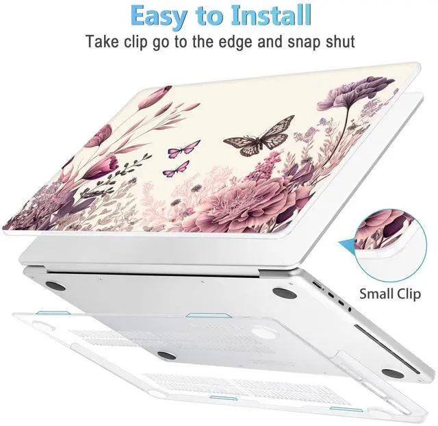 Alt view image 3 of 5 - Mektron Case for MacBook Pro 14 inch 2024 2023 2021 Model M4 A3112 A3401 A3185 M3 A2918 A2992 M2 A2779 M1 A2442 Pro/Max, Plastic Hard Shell Case Cover for MacBook Pro 14", Butterfly Flower C074