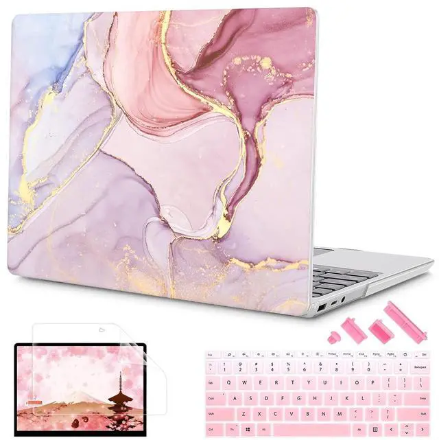 Main image of Mektron Case for 13.5" Microsoft Surface Laptop 5/4/3 with Metal Palm Rest Model 1951/1868,2019/2021/2022 Plastic Hard Shell Cover with Screen Protector + Keyboard Cover + Dust Plug,Pink Marble