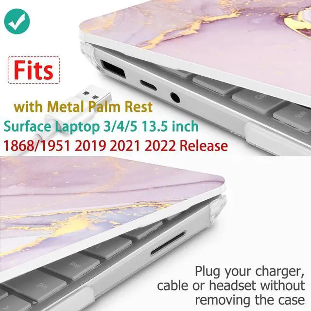 Alt view image 3 of 5 - Mektron Case for 13.5" Microsoft Surface Laptop 5/4/3 with Metal Palm Rest Model 1951/1868,2019/2021/2022 Plastic Hard Shell Cover with Screen Protector + Keyboard Cover + Dust Plug,Pink Marble