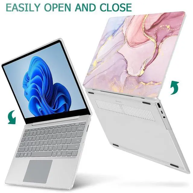 Alt view image 4 of 5 - Mektron Case for 13.5" Microsoft Surface Laptop 5/4/3 with Metal Palm Rest Model 1951/1868,2019/2021/2022 Plastic Hard Shell Cover with Screen Protector + Keyboard Cover + Dust Plug,Pink Marble