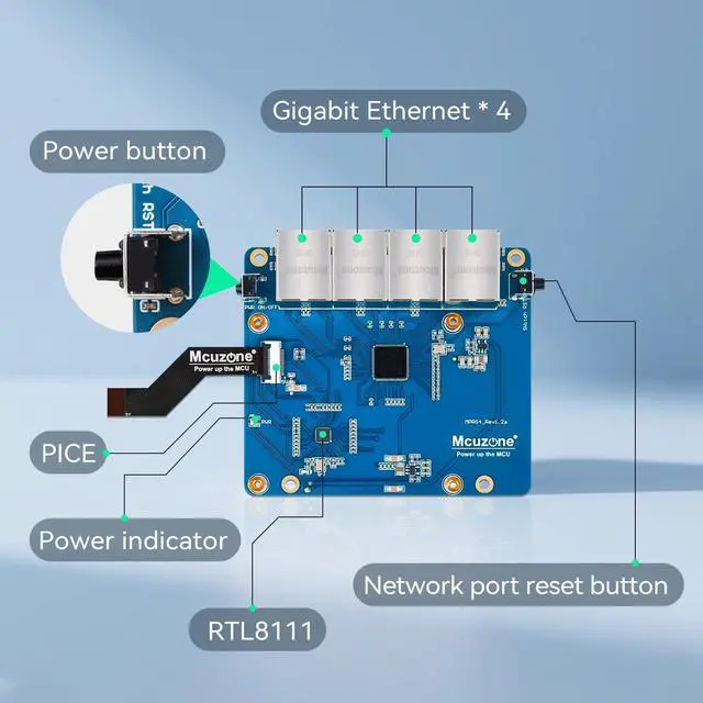 Alt view image 2 of 5 - MPRG4 for Raspberry Pi 5 Pcie to 4-Way Gigabit Ethernet, Drive-Free, Plug and Play, Can Be Connected to 4g-Single Board Mprg4,with 1x Gigabit Ethernet,4xscrew,1xfpc Shielded Cable