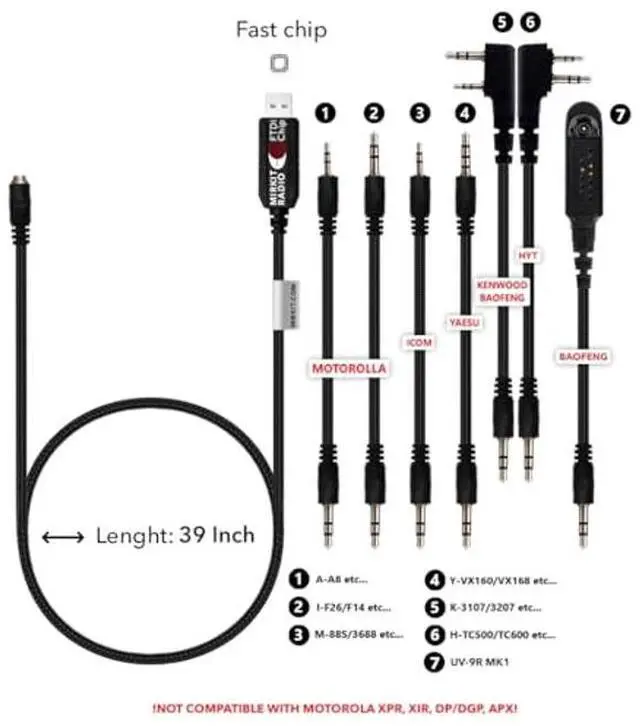 Alt view image 2 of 5 - MIRKIT FTDI USB Programming Cable, 7-in-1, Compatible with Baofeng UV-5R, UV-82, BF888S, UV-9R, BF-F8HP, Kenwood, Wouxun, Btech, 4ft Cable, for Radio Amateur