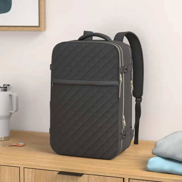 Alt view image 2 of 5 - MOMUVO Large Travel Backpack Women, Flight Approved Carry On Backpack, Water Resistant Anti-Theft Casual Daypack School Bag Fit 17 Inch Laptop with USB Charging Port, Black