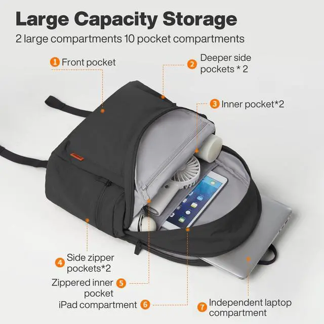 Alt view image 2 of 5 - mixi Outdoor Lightweight Backpack Casual Carry On Laptop Backpack Travel Bookbag for Women Men, Water Resistant Durable Hiking Bag for Camping Weekender Sports College Work, 17 Inch, Black