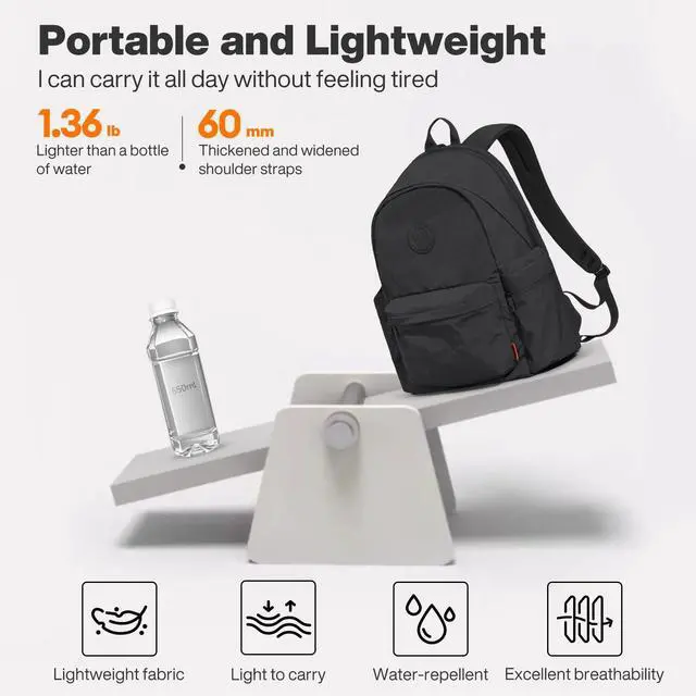 Alt view image 3 of 5 - mixi Outdoor Lightweight Backpack Casual Carry On Laptop Backpack Travel Bookbag for Women Men, Water Resistant Durable Hiking Bag for Camping Weekender Sports College Work, 17 Inch, Black