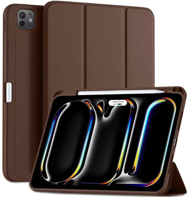 Main image of Kidopire New Compatible with iPad Pro 11 Inch Case (M4 2024/M5 2025) with Pencil Holder, Smart Cover with Protective Trifold Stand & Soft TPU Back, Auto Wake/Sleep, Support Pencil Pro, Dark Brown