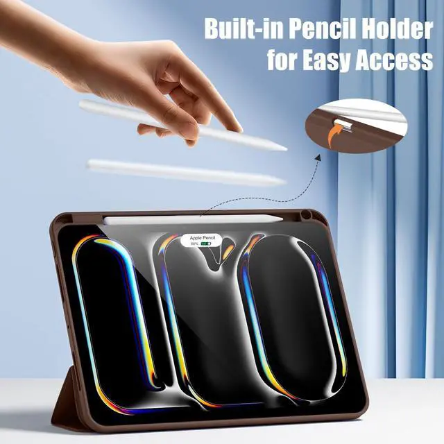 Alt view image 3 of 5 - Kidopire New Compatible with iPad Pro 11 Inch Case (M4 2024/M5 2025) with Pencil Holder, Smart Cover with Protective Trifold Stand & Soft TPU Back, Auto Wake/Sleep, Support Pencil Pro, Dark Brown