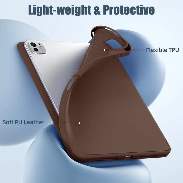 Alt view image 4 of 5 - Kidopire New Compatible with iPad Pro 11 Inch Case (M4 2024/M5 2025) with Pencil Holder, Smart Cover with Protective Trifold Stand & Soft TPU Back, Auto Wake/Sleep, Support Pencil Pro, Dark Brown