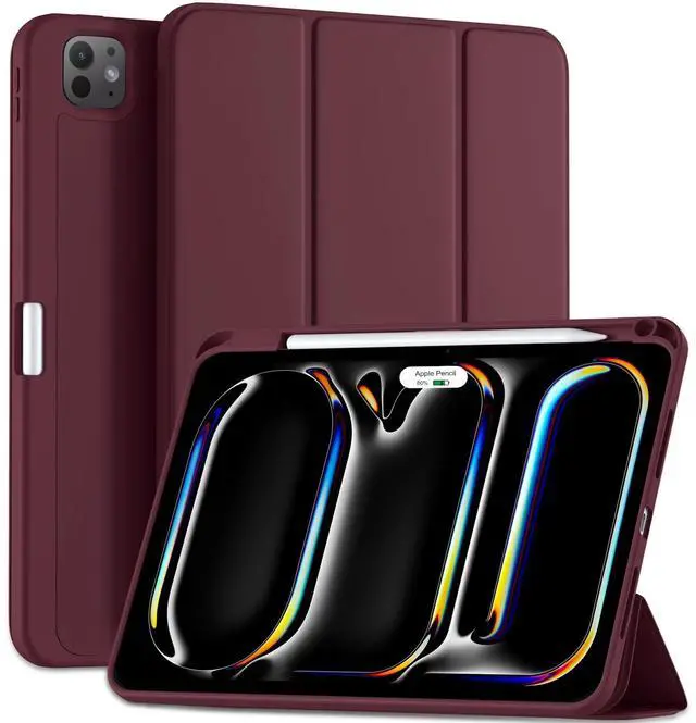 Main image of Kidopire New Compatible with iPad Pro 11 Inch Case (M4, 5th Gen 2024) with Pencil Holder, Smart Cover with Protective Trifold Stand & Soft TPU Back, Auto Wake/Sleep, Support Pencil Pro, Wine Red