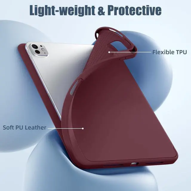 Alt view image 4 of 5 - Kidopire New Compatible with iPad Pro 11 Inch Case (M4, 5th Gen 2024) with Pencil Holder, Smart Cover with Protective Trifold Stand & Soft TPU Back, Auto Wake/Sleep, Support Pencil Pro, Wine Red