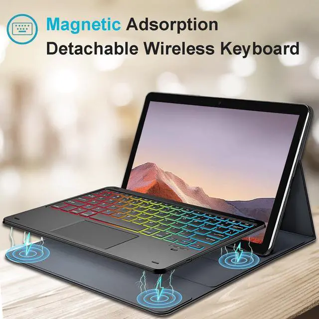 Alt view image 3 of 5 - Nanhent Touchpad Keyboard Case for 12.3" Microsoft Surface Pro 7+/Pro 7/Pro 6/Pro 5/Pro 4/Pro 3, 7 Color Rainbow Backlight Detachable Bluetooth Trackpad Keyboard Folio Smart Cover