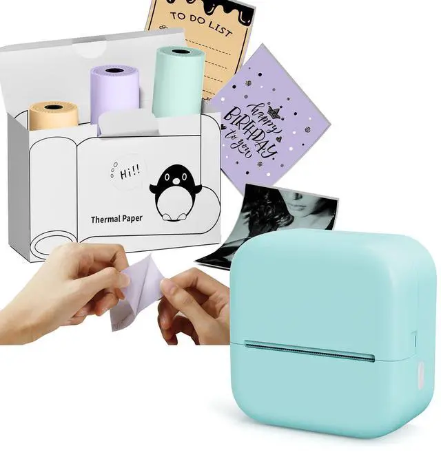 Main image of NelkoGlobal Bluetooth Sticker Printer with 3 Rolls of 50mm*3.5m Green/Purple/Orange Self-Adhesive Thermal Printer Paper
