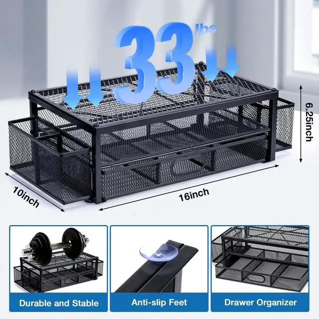 Alt view image 4 of 5 - NCXTKJ 2-Tier Monitor Stand for Desk, Metal Computer Monitor Riser with Drawer and 2 Pen Holders, Laptop Riser Mesh Desk Organizer for Home Office Supplies Desktop Accessories, Black