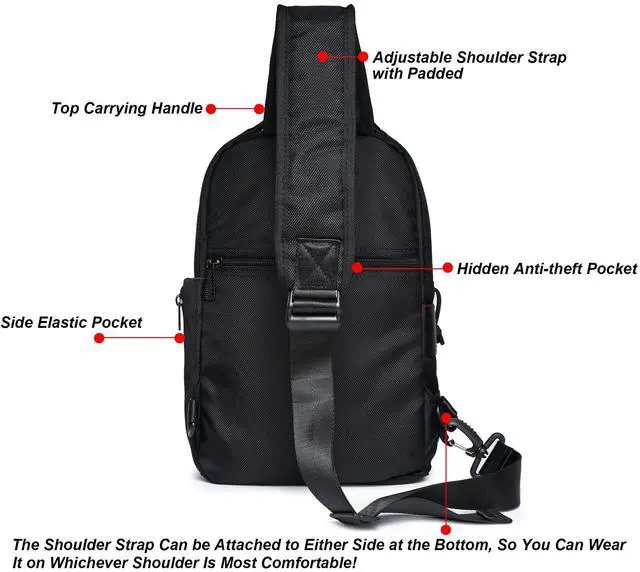 Alt view image 4 of 5 - NICGID Sling Bags, Chest Shoulder Backpacks Crossbody Purse Outdoor Chest Bag Travel Backpack for Men Women (Black-385)