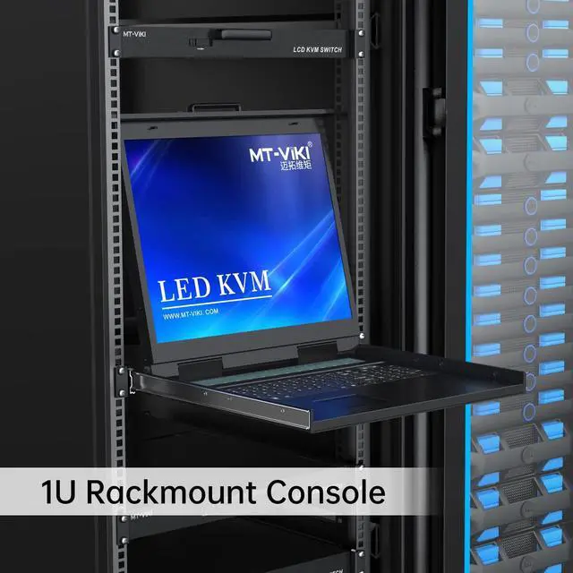 Alt view image 2 of 5 - MT-VIKI 19'' LCD KVM Console, 16 Port VGA KVM Switch w/Keyboard+Monitor+Mouse+Drawer+Touchpad, Support OSD/Hotkey/Panel Button Switching (Included 16 KVM Cables)