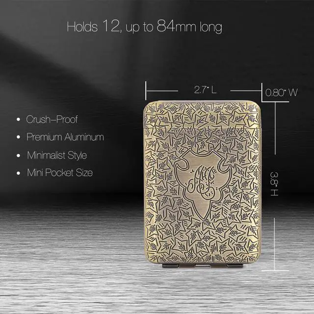 Alt view image 2 of 5 - ONEONTA Minimalist Metal Case - Vintage Holder, Front Pocket Carrying Case - Premium Storage Box for Men and Women, Holds 12, up to 84mm, Bronze
