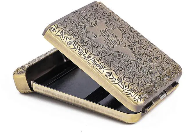 Alt view image 5 of 5 - ONEONTA Minimalist Metal Case - Vintage Holder, Front Pocket Carrying Case - Premium Storage Box for Men and Women, Holds 12, up to 84mm, Bronze