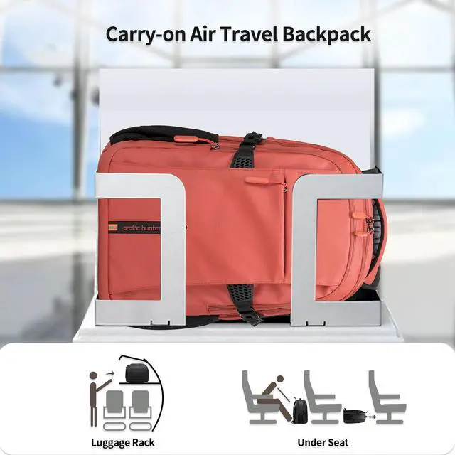 Alt view image 2 of 5 - ARCTIC HUNTER AH Orange (Yellow) 15.6 In Laptop Travel Backpack for Couple Women Men, 30L Anti-Theft Compact Carry on Travel Flight Approved for Work, Commuting, and Weekend Casual Daypack