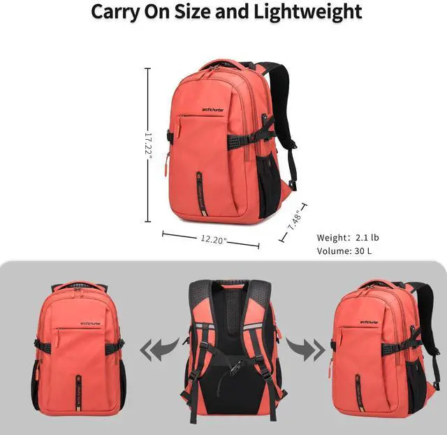 Alt view image 5 of 5 - ARCTIC HUNTER AH Orange (Yellow) 15.6 In Laptop Travel Backpack for Couple Women Men, 30L Anti-Theft Compact Carry on Travel Flight Approved for Work, Commuting, and Weekend Casual Daypack