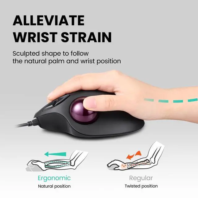 Alt view image 4 of 5 - Perixx Perimice-517 Wired Trackball USB Mouse, 7 Button Design, Build-in 1.34 Inch Trackball with Pointing Feature